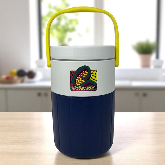 Vintage 1993 Coleman Insulated Water Jug Cooler 90s Blue Funky Retro USA Made - Picture 1 of 16